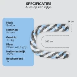 Buxibo Baby Bed Bumper - Baby Veiligheid/Hoofdbescherming/Bedbescherming - Multifunctionele Voedingskussen/Bedomrande/Boxomrander - 200CM - Blauw -Babyproducten 1200x1200 2311