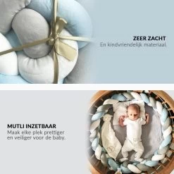 Buxibo Baby Bed Bumper - Baby Veiligheid/Hoofdbescherming/Bedbescherming - Multifunctionele Voedingskussen/Bedomrande/Boxomrander - 200CM - Blauw -Babyproducten 1200x1200 2313