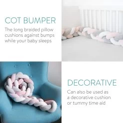 Navaris Gevlochten Bedomrander Voor Babybed - Bedbumper Voor Ledikant - Babynestje - 2 Meter Lang - Voor Babywiegjes - Hoofdbeschermer - Grijs/roze -Babyproducten 1200x1200 2628