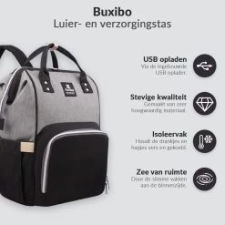 Buxibo Luier- En Verzorgingstas Inclusief USB Oplaadstation - Baby Rug Tas Met Isoleervak - Diaper Backpack Bag - Reis Rugzak - Grote Capaciteit - 23.8L - Zwart -Babyproducten 1200x1200 304