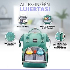 Luiertas Rugzak - Gratis Flessenwarmer En Gratis Kinderwagen Haken - Eindeloos Opbergruimte - Ruime Luiertas - Draaggemak - Mint-groen