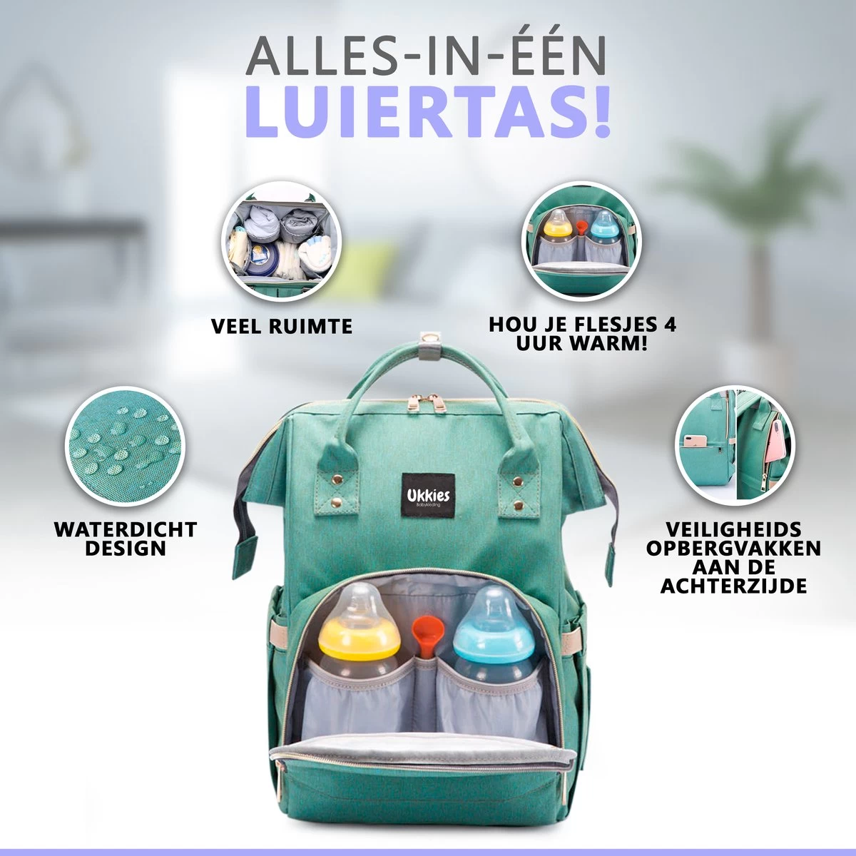 Luiertas Rugzak - Gratis Flessenwarmer En Gratis Kinderwagen Haken - Eindeloos Opbergruimte - Ruime Luiertas - Draaggemak - Mint-groen 3 Luiertas Rugzak - Gratis Flessenwarmer En Gratis Kinderwagen Haken - Eindeloos Opbergruimte - Ruime Luiertas - Draaggemak - Mint-groen