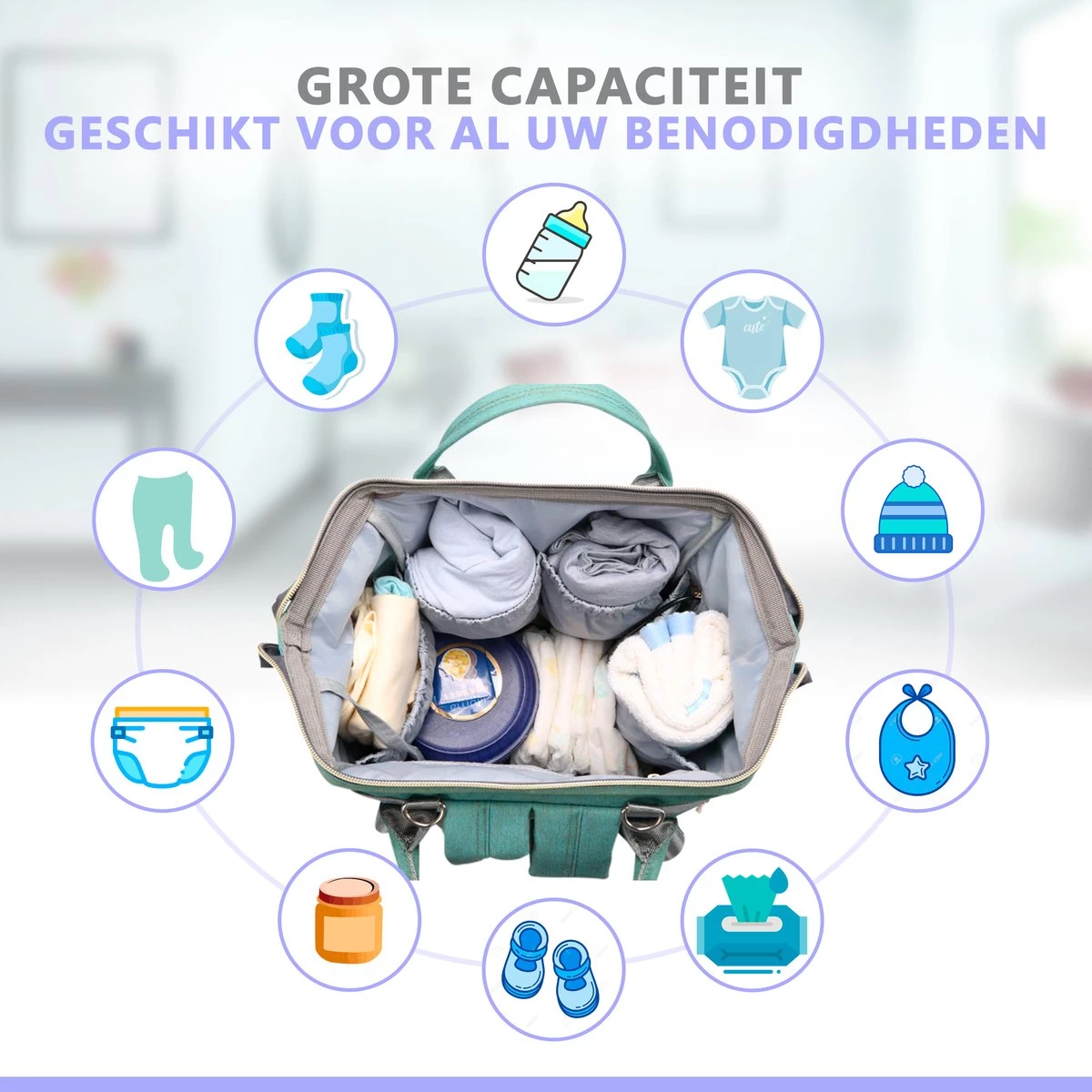 Luiertas Rugzak - Gratis Flessenwarmer En Gratis Kinderwagen Haken - Eindeloos Opbergruimte - Ruime Luiertas - Draaggemak - Mint-groen 4 Luiertas Rugzak - Gratis Flessenwarmer En Gratis Kinderwagen Haken - Eindeloos Opbergruimte - Ruime Luiertas - Draaggemak - Mint-groen - Afbeelding 2