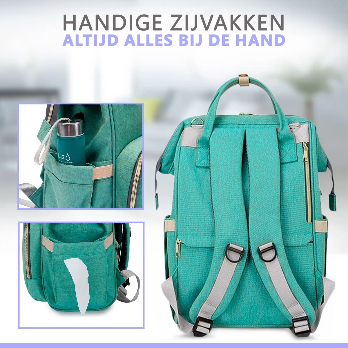 Luiertas Rugzak - Gratis Flessenwarmer En Gratis Kinderwagen Haken - Eindeloos Opbergruimte - Ruime Luiertas - Draaggemak - Mint-groen 5 Luiertas Rugzak - Gratis Flessenwarmer En Gratis Kinderwagen Haken - Eindeloos Opbergruimte - Ruime Luiertas - Draaggemak - Mint-groen - Afbeelding 3