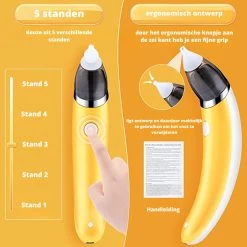 Premium Elektrische Oplaadbare Neus Reiniger Voor Baby En Kinderen - Inclusief Oplader, Handleiding En Batterijen - Hygiënische Neusreiniger - Baby Aspirator - Neuszuiger - Baby Neuspompje - Toetenveger - Baby Neusreiniger - Geel - Neusspoeler -Babyproducten 1200x1200 3201