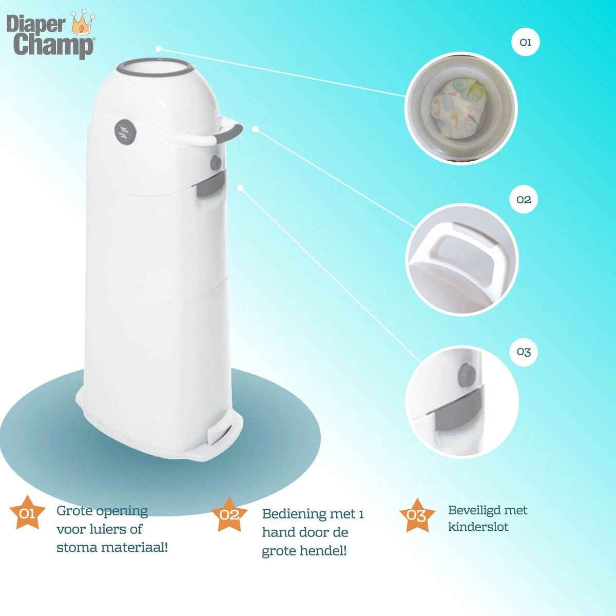 Luieremmer Large Zilver - Groot - Zonder Navulling - Geschikt Voor Pampers En Huggies - Stoma 4 Luieremmer Large Zilver - Groot - Zonder Navulling - Geschikt Voor Pampers En Huggies - Stoma - Afbeelding 2