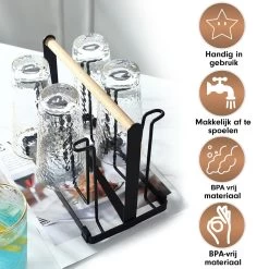 Flessenrek - Droogrek Babyfles - Flessen Rek Baby - Flessendroogrek - Afdruiprek - Afwasrek - Flessenrekje - Lekbak - Égouttoir - Zwart Met Houten Handvat - Vetalo -Babyproducten 1200x1200 3707