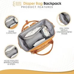 NanaBeebi Luiertas Rugzak Met Verschoonmatje - Cognac - Inclusief Flessenwarmhouder - Kinderwagenhaken En Isoleervak -Babyproducten 1200x1200 436