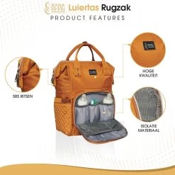 NanaBeebi Luiertas Rugzak Met Verschoonmatje - Cognac - Inclusief Flessenwarmhouder - Kinderwagenhaken En Isoleervak -Babyproducten 1200x1200 437