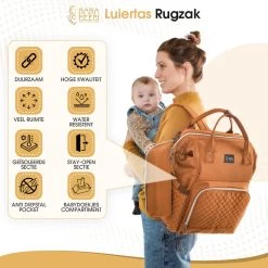 NanaBeebi Luiertas Rugzak Met Verschoonmatje - Cognac - Inclusief Flessenwarmhouder - Kinderwagenhaken En Isoleervak -Babyproducten 1200x1200 440