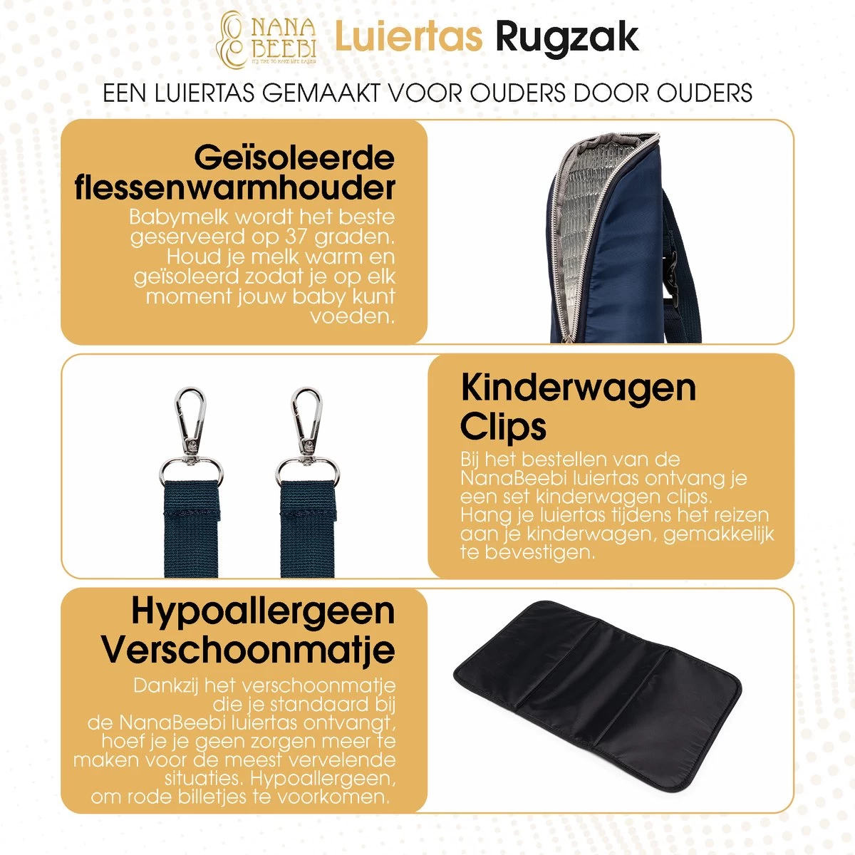 NanaBeebi Luiertas Rugzak Met Verschoonmatje - Blauw - Inclusief Flessenwarmhouder - Kinderwagenhaken En Isoleervak 8 NanaBeebi Luiertas Rugzak Met Verschoonmatje - Blauw - Inclusief Flessenwarmhouder - Kinderwagenhaken En Isoleervak - Afbeelding 6