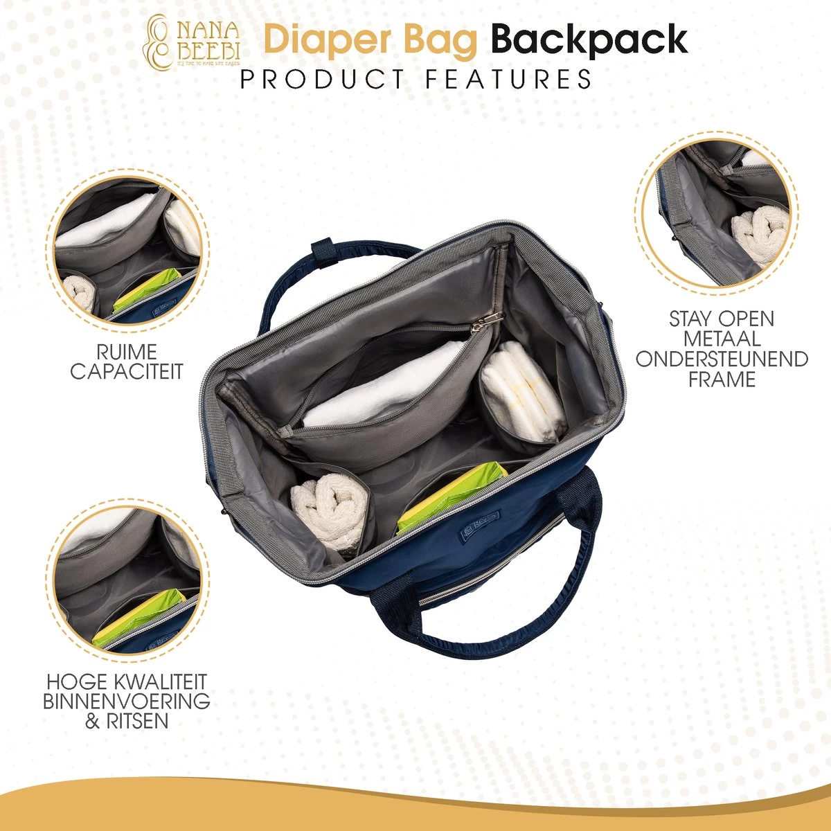 NanaBeebi Luiertas Rugzak Met Verschoonmatje - Blauw - Inclusief Flessenwarmhouder - Kinderwagenhaken En Isoleervak 9 NanaBeebi Luiertas Rugzak Met Verschoonmatje - Blauw - Inclusief Flessenwarmhouder - Kinderwagenhaken En Isoleervak - Afbeelding 7