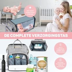 Vulpes BabyCare® Luiertas Rugzak - Luiertassen Met Babybed - Grote Luiertas Met Wieg- Luiertas Verzorgingstas Met Babybedje - Verzorgingsrugzak - Grijs -Babyproducten 1200x1200 527