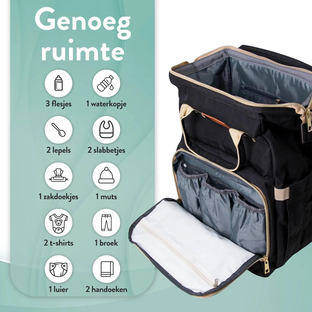 Luiertas Rugzak - Monx Luiertas Verzorgingstas Met Uitklapbaar Babybedje - Overzichtelijke Luierrugzak Extra Buggy En Kinderwagen Haken Inclusief Geïsoleerde Flessenhouder - Zwart 13 Luiertas Rugzak - Monx Luiertas Verzorgingstas Met Uitklapbaar Babybedje - Overzichtelijke Luierrugzak Extra Buggy En Kinderwagen Haken Inclusief Geïsoleerde Flessenhouder - Zwart - Afbeelding 11