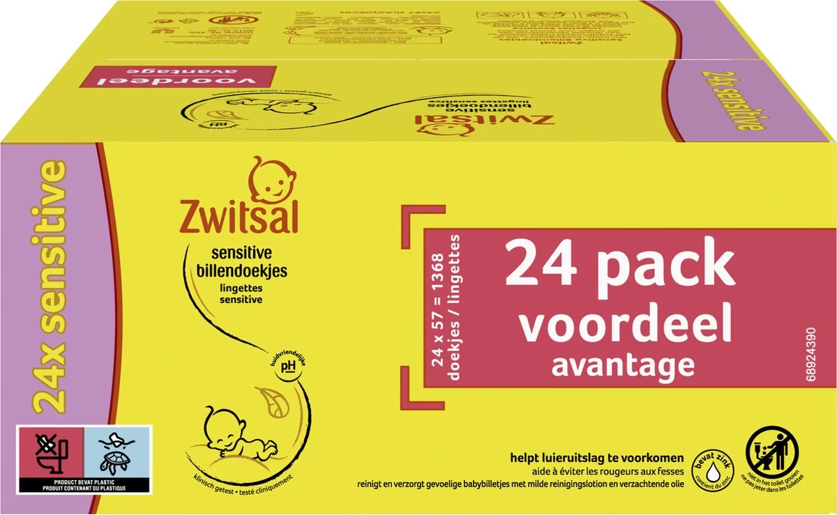 Zwitsal Baby Sensitive Billendoekjes Alcoholvrij - 1368 Doekjes - Voordeelverpakking 5 Zwitsal Baby Sensitive Billendoekjes Alcoholvrij - 1368 Doekjes - Voordeelverpakking - Afbeelding 3