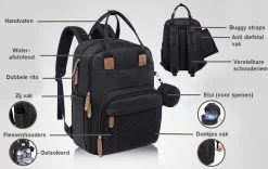 Luiertas Rugzak - Incl. Buggy / Kinderwagen Haken En Verschoningsmat - Complete Set - Zwart Van Zedar -Babyproducten 1200x758