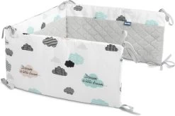 Sensillo Baby Bedbumper - Bedomrander - Anti Stootrand Ledikant - Bed Zijbeschermers - 180x30cm - Grijze Wolkjes -Babyproducten 1200x800 350