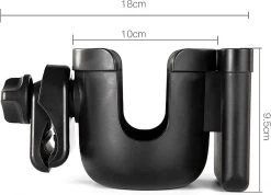 Merkloos Allernieuwste Universele Bekerhouder PLUS Telefoonhouder Voor Kinderwagen, Buggy En Fiets - Kinderwagen Accessoires - Combi 2-in-1 - ZWART -Babyproducten 1200x866 6