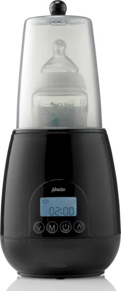 Alecto BW700BK - Snelle Digitale Flessenwarmer 500W Voor Opwarmen, Steriliseren En Ontdooien - Inclusief Stoomkap - Bediening Via Display - Zwart