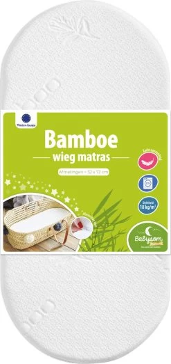 Bamboe Ovaal Matras - 72x32 Cm | Mozesmand - Kinderwagen - Wieg | Zacht Aanvoelend | 4 Cm Dik | Afneembare Hoes | Oeko-Tex® | EU-product