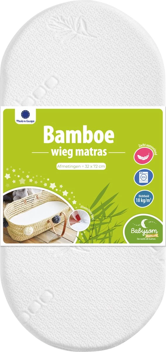 Bamboe Ovaal Matras - 72x32 Cm | Mozesmand - Kinderwagen - Wieg | Zacht Aanvoelend | 4 Cm Dik | Afneembare Hoes | Oeko-Tex® | EU-product 3 Bamboe Ovaal Matras - 72x32 Cm | Mozesmand - Kinderwagen - Wieg | Zacht Aanvoelend | 4 Cm Dik | Afneembare Hoes | Oeko-Tex® | EU-product