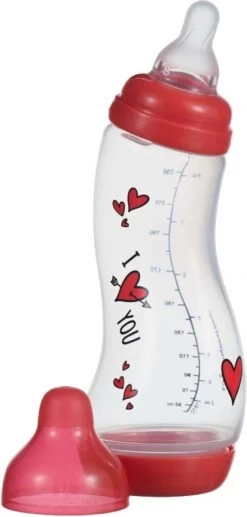 Difrax Anti-Colic S-Babyfles Natural - 250 Ml - I Love You/Rood