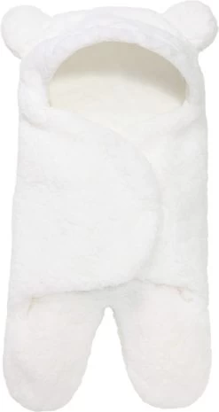 BonBini´s Teddy Bear Wikkeldeken Newborn - Zachte Grijze Teddy Beer Inbakerdoek Newborn Baby - 3-6 Maanden - Wit