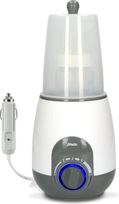 Alecto BW-512 CAR+ - Flessenwarmer 500W - Snelle Opwarming En Sterilisatie Thuis En Onderweg - Geleverd Met 12V Auto Adapter En Stoomkap - Wit
