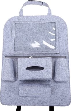 Case2go - Auto Organizer Met Tablet Houder - Autostoel Organizer Met Telefoonhouder En Bekerhouder Auto - Licht Grijs -Babyproducten 766x1200 1