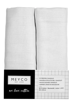 Meyco Uni Swaddle - 2-pack - Hydrofiel - White - 120x120cm -Babyproducten 799x1200 153