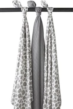 Meyco Panter Swaddle - 3-pack - Hydrofiel - Neutral/grey - 120x120cm