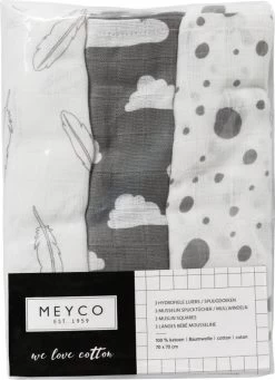 Meyco Clouds/Dots/Feathers Hydrofiele Doeken - 3-pack - Grey - 70x70cm -Babyproducten 870x1200 10