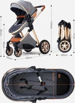 Merkloos Kinderwagen 3-in-1 – Luxe Kinderwagen - Buggy – Wandelwagen - Multifunctioneel – Opklapbaar – Incl Autostoel – Donkergrijs -Babyproducten 877x1200 5