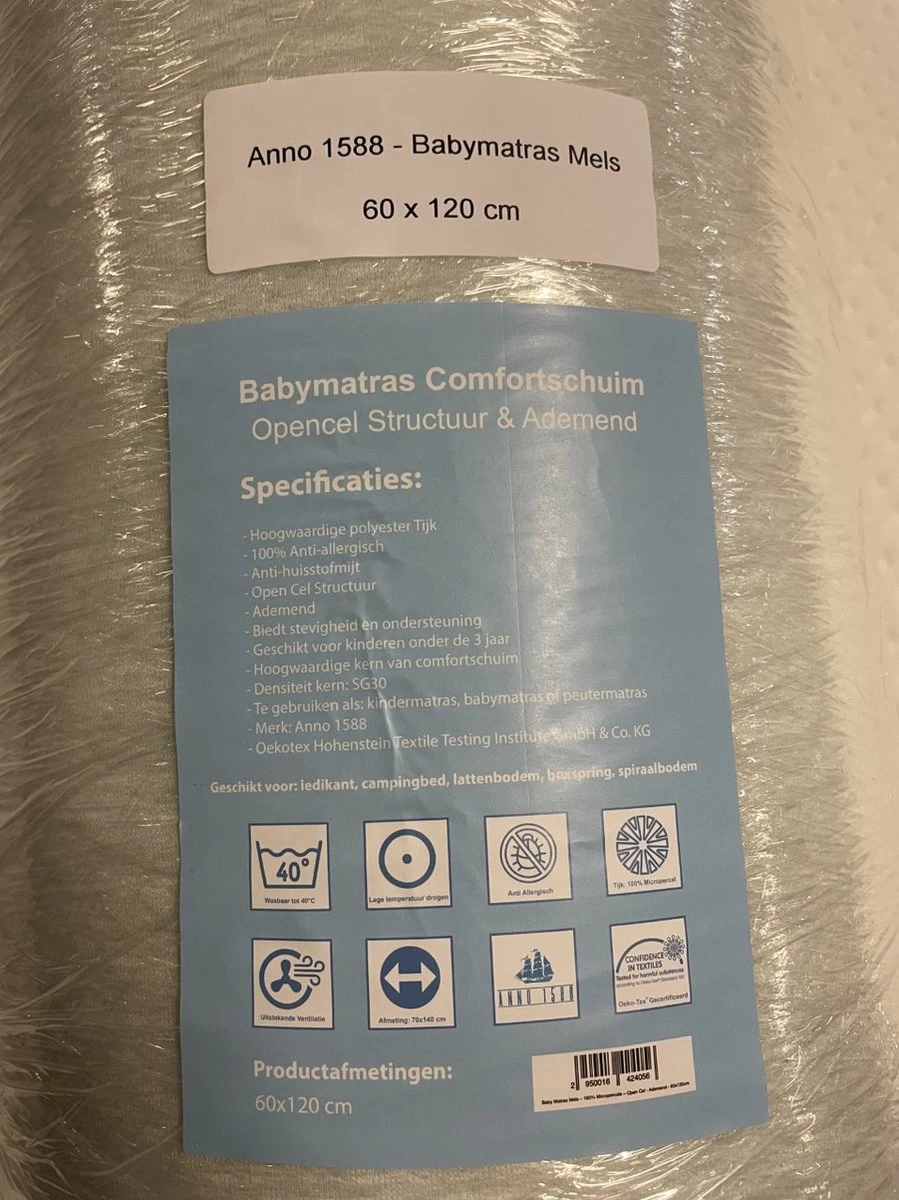 Baby Matras Mels – 100% Micropercale – Open Cel Ademend – Anti Verstikkend – Kindermatras 60x120 Cm 8 Baby Matras Mels – 100% Micropercale – Open Cel Ademend – Anti Verstikkend – Kindermatras 60x120 Cm - Afbeelding 6