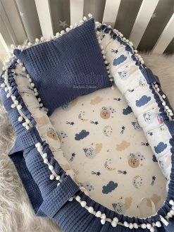 Jaju Baby - Babynestje En Hoofdkussen - Organische Katoen - Antibacterieel Babynestje - Anti-Allergisch Babynestje - Spijkerbroek Blauw - 74 X 40 Cm -Babyproducten 901x1200 14