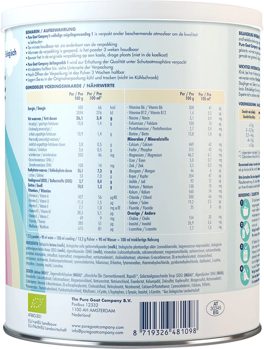 Pure Goat Company - Volledige Zuigelingenvoeding 1 - 800 Gram 12 Pure Goat Company - Volledige Zuigelingenvoeding 1 - 800 Gram - Afbeelding 10