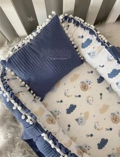 Jaju Baby - Babynestje En Hoofdkussen - Organische Katoen - Antibacterieel Babynestje - Anti-Allergisch Babynestje - Spijkerbroek Blauw - 74 X 40 Cm -Babyproducten 918x1200 9