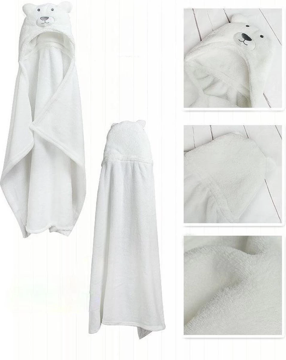 Merkloos Witte Beer Baby Badcape Met Capuchon - Wikkeldeken - Fleece Deken - Kraamcadeau 7 Merkloos Witte Beer Baby Badcape Met Capuchon - Wikkeldeken - Fleece Deken - Kraamcadeau - Afbeelding 5