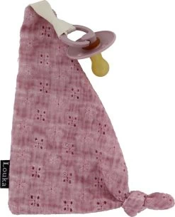 Louka Speendoekje Driehoek Broderie Oud Roze - Hydrofiel Katoen - Speenknuffel - Excl. Bibs Speen
